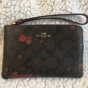 Coach Brown Floral Wristlet